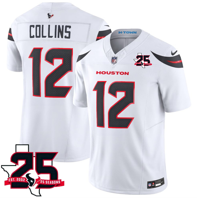 Men's White Houston Texans #12 Nico Collins 2026 25th Anniversary Patch F.U.S.E. Vapor Limited Stitched Football Jersey